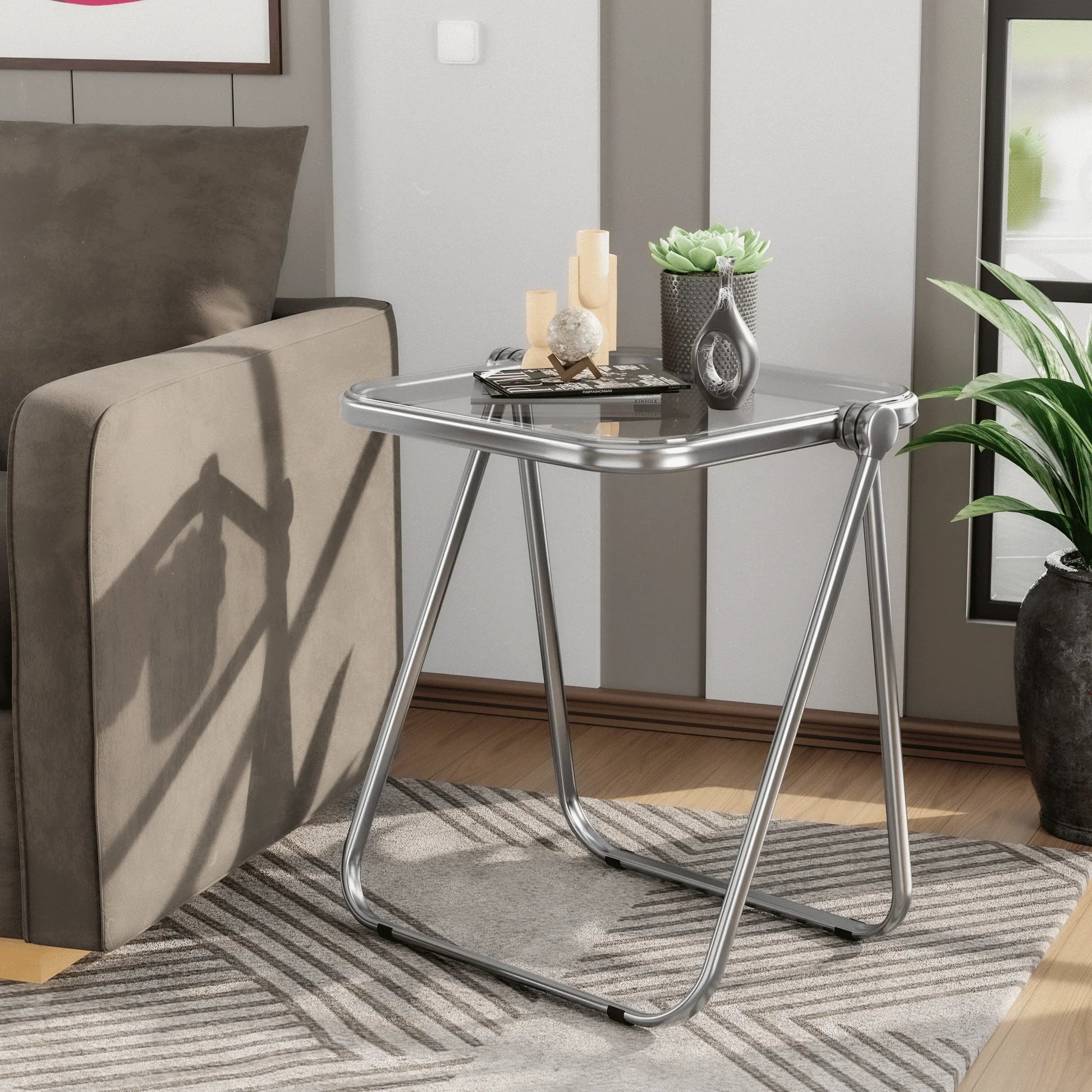 Square Folding Side Table with Plastic Tabletop and Iron Frame - Elax Furniture