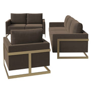 Lincoln 3-Piece Sofa Set Upholstered in Leather/Velvet Accent Chair with Gold Stainless Steel Frame Velvet Midnight Black Sofa Set Leisuremod