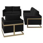 Lincoln 3-Piece Sofa Set Upholstered in Leather/Velvet Accent Chair with Gold Stainless Steel Frame Velvet Midnight Black Sofa Set Leisuremod