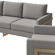 Lincoln 3-Piece Sofa Set Upholstered in Leather/Velvet Accent Chair with Gold Stainless Steel Frame Velvet Light Grey Sofa Set Leisuremod
