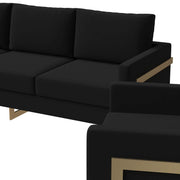 Lincoln 3-Piece Sofa Set Upholstered in Leather/Velvet Accent Chair with Gold Stainless Steel Frame Velvet Midnight Black Sofa Set Leisuremod
