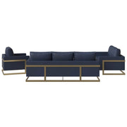Lincoln 3-Piece Sofa Set Upholstered in Leather/Velvet Accent Chair with Gold Stainless Steel Frame Leather Navy Blue Sofa Set Leisuremod