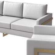Lincoln 3-Piece Sofa Set Upholstered in Leather/Velvet Accent Chair with Gold Stainless Steel Frame Leather White Sofa Set Leisuremod