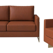 Lincoln 3-Piece Sofa Set Upholstered in Leather/Velvet Accent Chair with Gold Stainless Steel Frame Leather Cognac Tan Sofa Set Leisuremod
