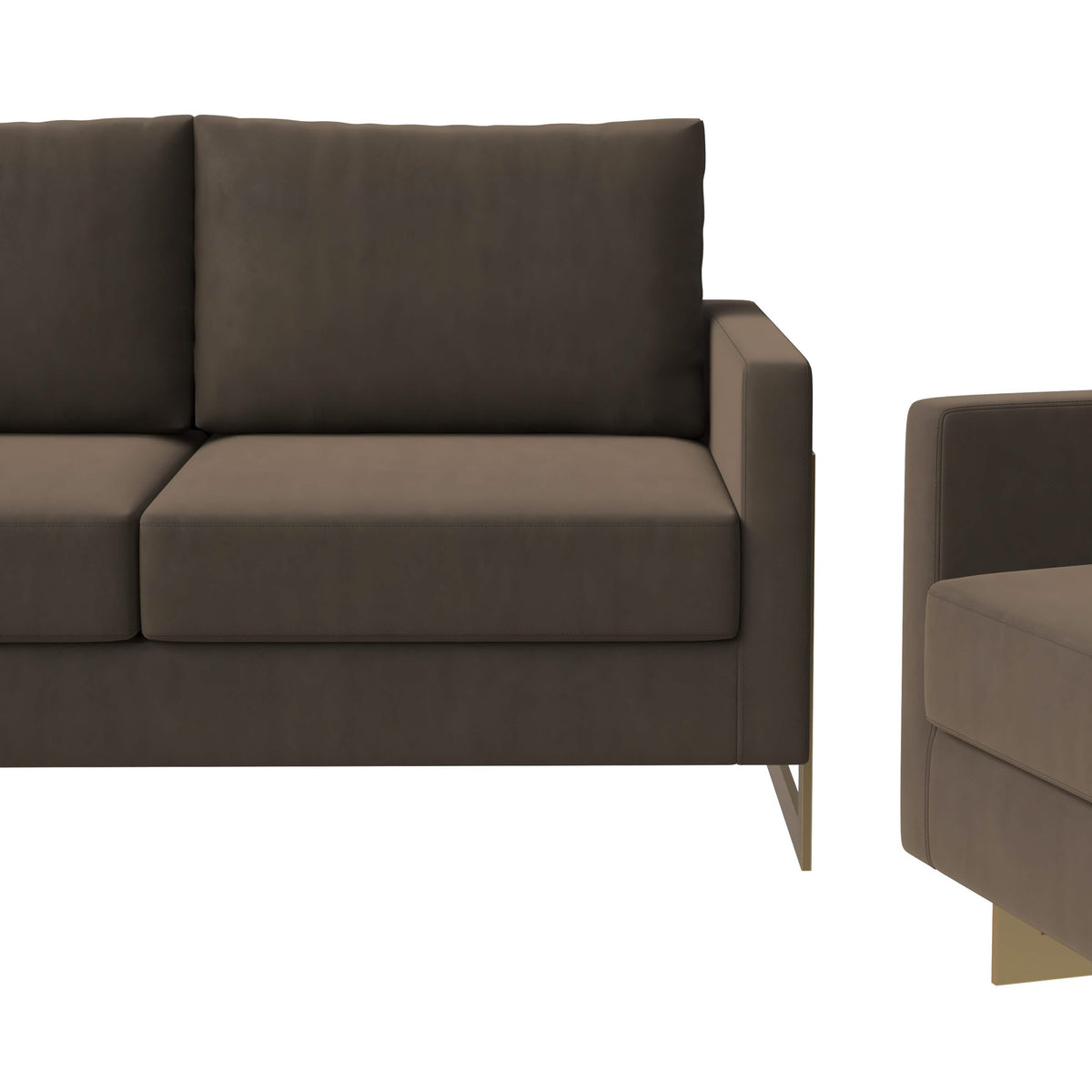 Lincoln 3-Piece Sofa Set Upholstered in Leather/Velvet Accent Chair with Gold Stainless Steel Frame Velvet Dark Grey Sofa Set Leisuremod