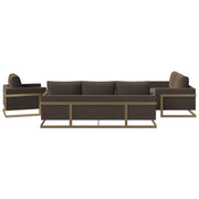 Lincoln 3-Piece Sofa Set Upholstered in Leather/Velvet Accent Chair with Gold Stainless Steel Frame Velvet Midnight Black Sofa Set Leisuremod
