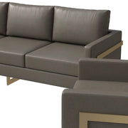 Lincoln 3-Piece Sofa Set Upholstered in Leather/Velvet Accent Chair with Gold Stainless Steel Frame Leather Grey Sofa Set Leisuremod