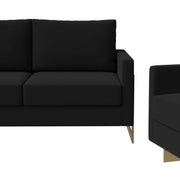 Lincoln 3-Piece Sofa Set Upholstered in Leather/Velvet Accent Chair with Gold Stainless Steel Frame Velvet Midnight Black Sofa Set Leisuremod