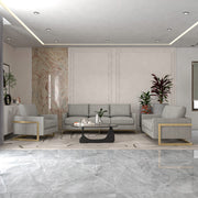 Lincoln 3-Piece Sofa Set Upholstered in Leather/Velvet Accent Chair with Gold Stainless Steel Frame Velvet Light Grey Sofa Set Leisuremod