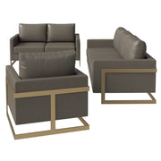 Lincoln 3-Piece Sofa Set Upholstered in Leather/Velvet Accent Chair with Gold Stainless Steel Frame Leather Grey Sofa Set Leisuremod