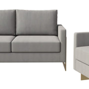 Lincoln 3-Piece Sofa Set Upholstered in Leather/Velvet Accent Chair with Gold Stainless Steel Frame Velvet Light Grey Sofa Set Leisuremod