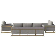 Lincoln 3-Piece Sofa Set Upholstered in Leather/Velvet Accent Chair with Gold Stainless Steel Frame Velvet Dark Grey Sofa Set Leisuremod