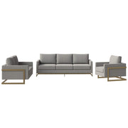 Lincoln 3-Piece Sofa Set Upholstered in Leather/Velvet Accent Chair with Gold Stainless Steel Frame Velvet Light Grey Sofa Set Leisuremod