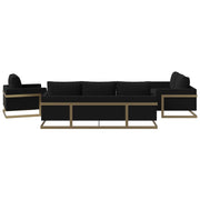 Lincoln 3-Piece Sofa Set Upholstered in Leather/Velvet Accent Chair with Gold Stainless Steel Frame Velvet Midnight Black Sofa Set Leisuremod