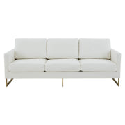 Lincoln 3-Seater Sofa Upholstered in Velvet/Leather with Black/Silver/Gold Steel Base Leather Gold White Sofa LeisureMod