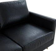 Lincoln 3-Seater Sofa Upholstered in Velvet/Leather with Black/Silver/Gold Steel Base Leather Gold Black Sofa LeisureMod
