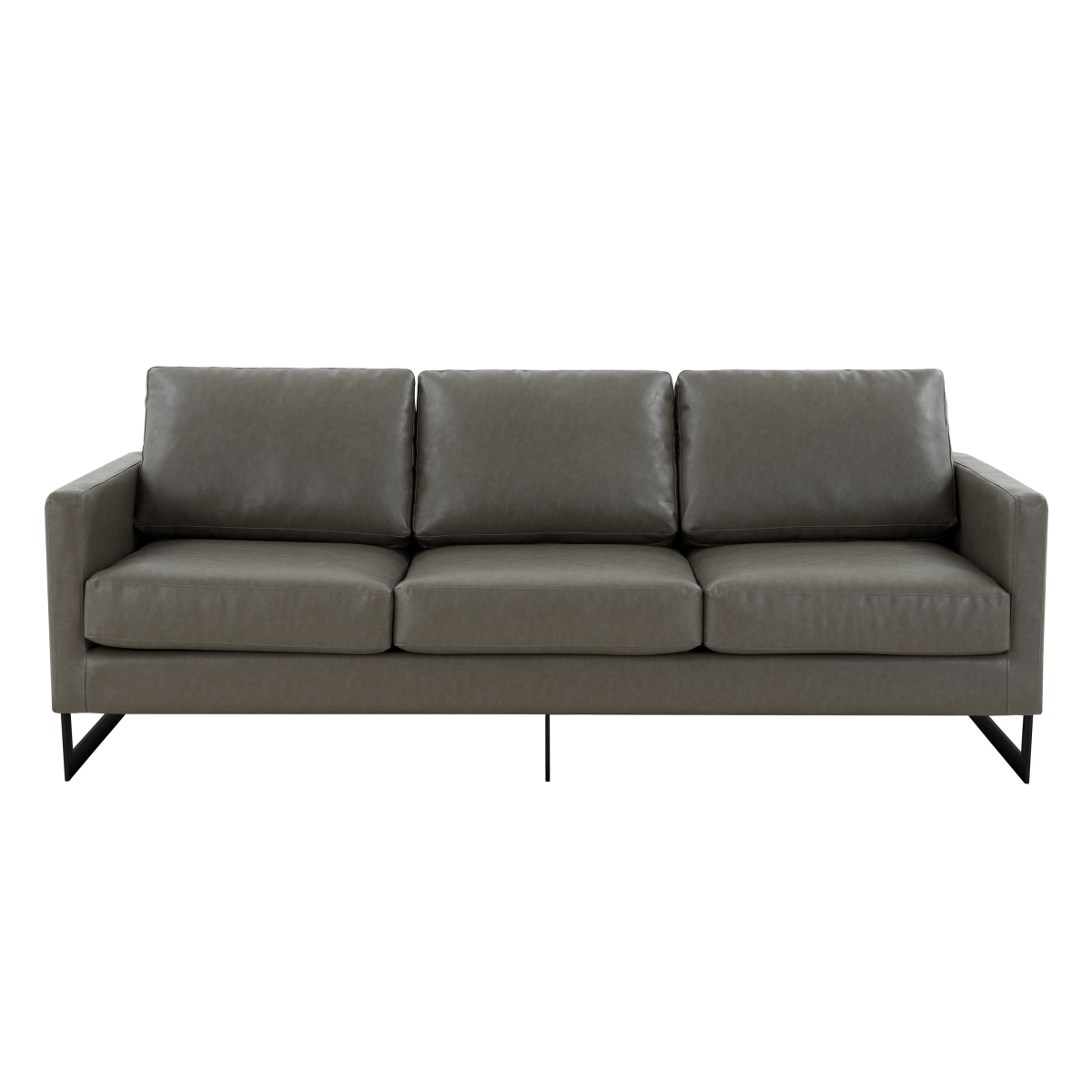 Lincoln 3-Seater Sofa Upholstered in Velvet/Leather with Black/Silver/Gold Steel Base Leather Black Grey Sofa LeisureMod