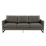 Lincoln 3-Seater Sofa Upholstered in Velvet/Leather with Black/Silver/Gold Steel Base Leather Black Grey Sofa LeisureMod