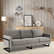 Lincoln 3-Seater Sofa Upholstered in Velvet/Leather with Black/Silver/Gold Steel Base Velvet Black Light Grey Sofa LeisureMod