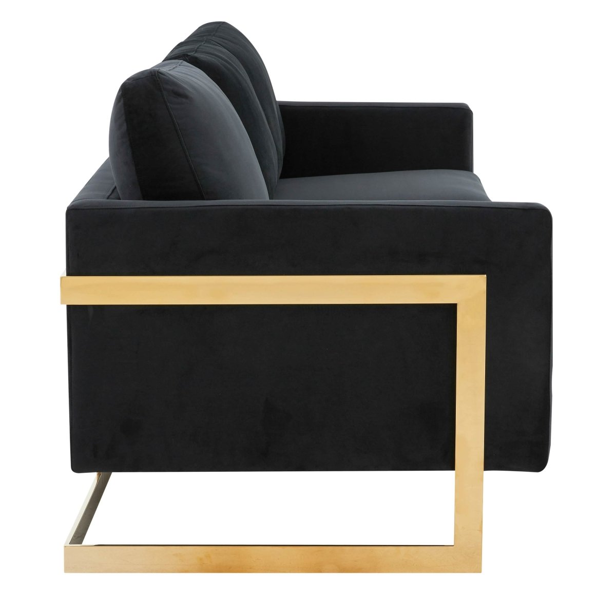 Lincoln 3-Seater Sofa Upholstered in Velvet/Leather with Black/Silver/Gold Steel Base Velvet Gold Beige Sofa LeisureMod