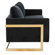 Lincoln 3-Seater Sofa Upholstered in Velvet/Leather with Black/Silver/Gold Steel Base Velvet Gold Beige Sofa LeisureMod