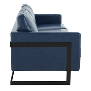 Lincoln 3-Seater Sofa Upholstered in Velvet/Leather with Black/Silver/Gold Steel Base Leather Black Blue Sofa LeisureMod
