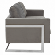 Lincoln 3-Seater Sofa Upholstered in Velvet/Leather with Black/Silver/Gold Steel Base Velvet Silver Light Grey Sofa LeisureMod