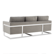 Lincoln 3-Seater Sofa Upholstered in Velvet/Leather with Black/Silver/Gold Steel Base Velvet Silver Light Grey Sofa LeisureMod