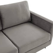 Lincoln 3-Seater Sofa Upholstered in Velvet/Leather with Black/Silver/Gold Steel Base Velvet Black Light Grey Sofa LeisureMod
