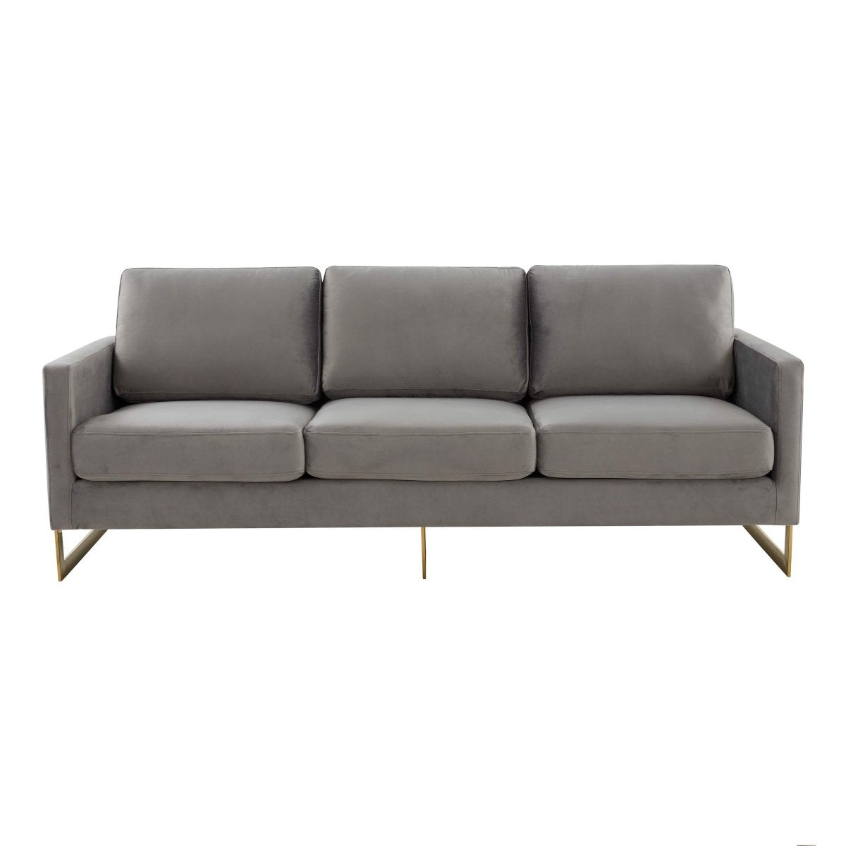 Lincoln 3-Seater Sofa Upholstered in Velvet/Leather with Black/Silver/Gold Steel Base Velvet Gold Light Grey Sofa LeisureMod