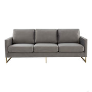 Lincoln 3-Seater Sofa Upholstered in Velvet/Leather with Black/Silver/Gold Steel Base Velvet Gold Light Grey Sofa LeisureMod