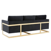 Lincoln 3-Seater Sofa Upholstered in Velvet/Leather with Black/Silver/Gold Steel Base Velvet Gold Beige Sofa LeisureMod