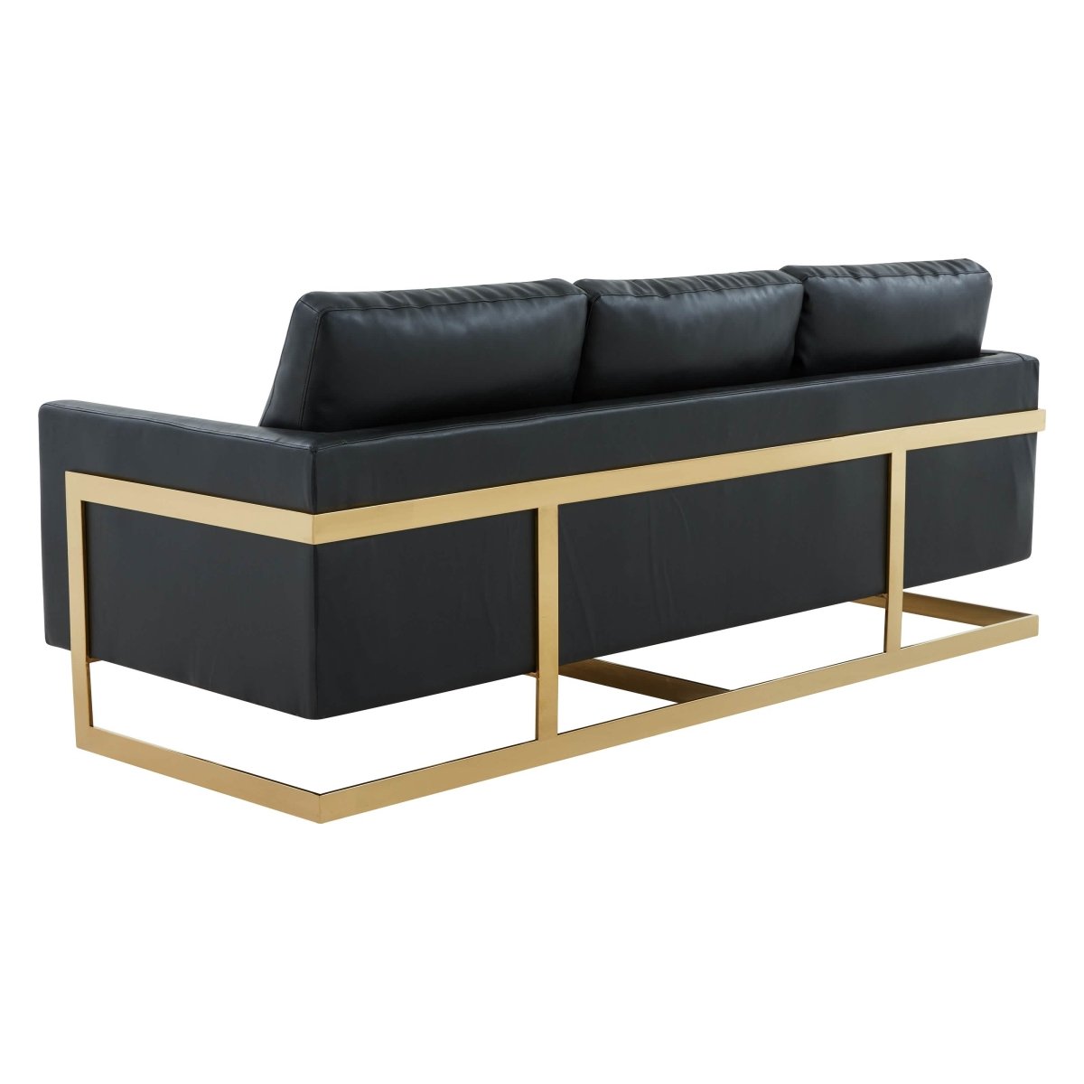 Lincoln 3-Seater Sofa Upholstered in Velvet/Leather with Black/Silver/Gold Steel Base Leather Gold Black Sofa LeisureMod