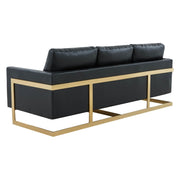 Lincoln 3-Seater Sofa Upholstered in Velvet/Leather with Black/Silver/Gold Steel Base Leather Gold Black Sofa LeisureMod