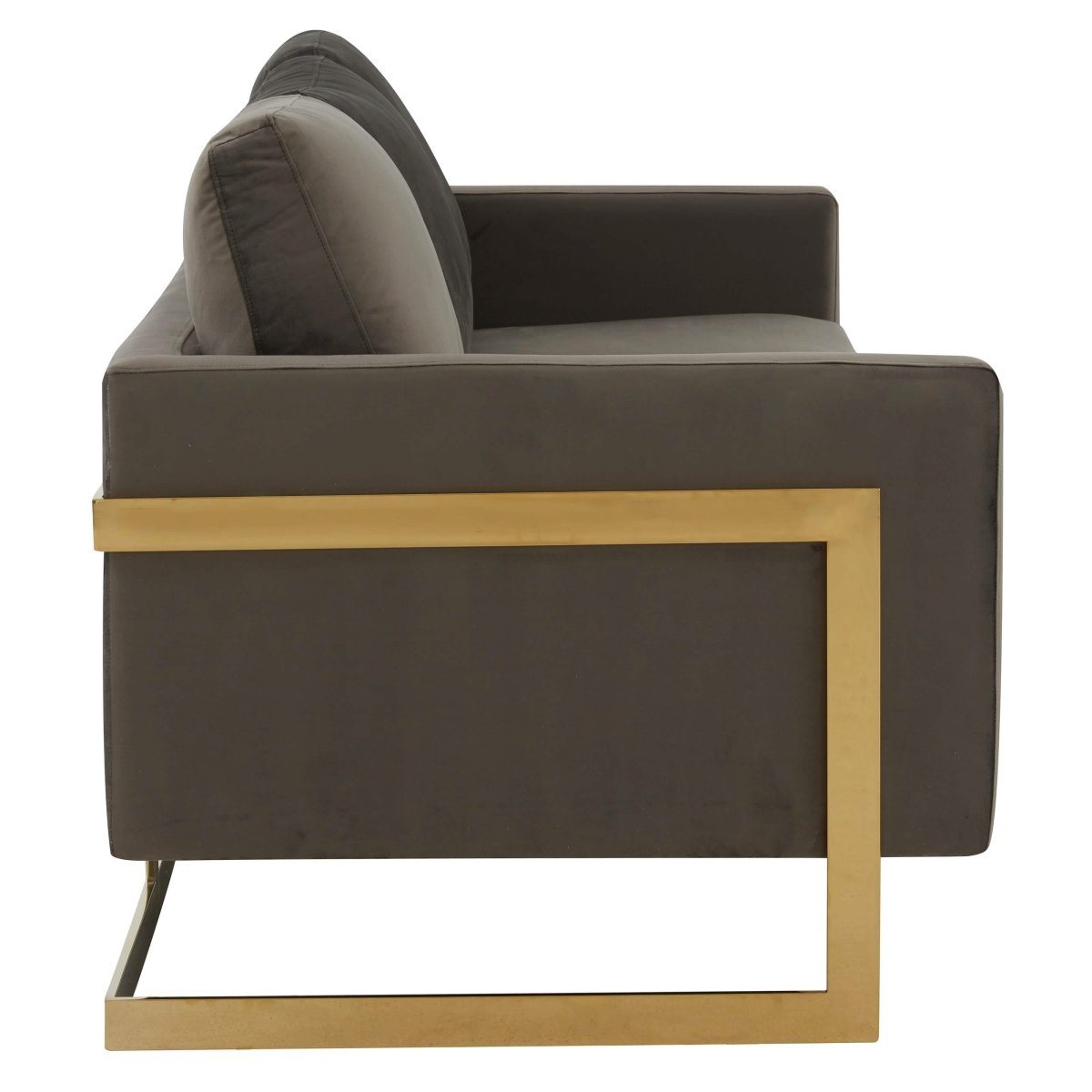Lincoln 3-Seater Sofa Upholstered in Velvet/Leather with Black/Silver/Gold Steel Base Velvet Gold Dark Grey Sofa LeisureMod