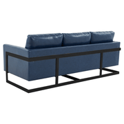 Lincoln 3-Seater Sofa Upholstered in Velvet/Leather with Black/Silver/Gold Steel Base Leather Black Blue Sofa LeisureMod