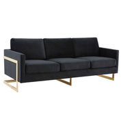 Lincoln 3-Seater Sofa Upholstered in Velvet/Leather with Black/Silver/Gold Steel Base Velvet Gold Beige Sofa LeisureMod