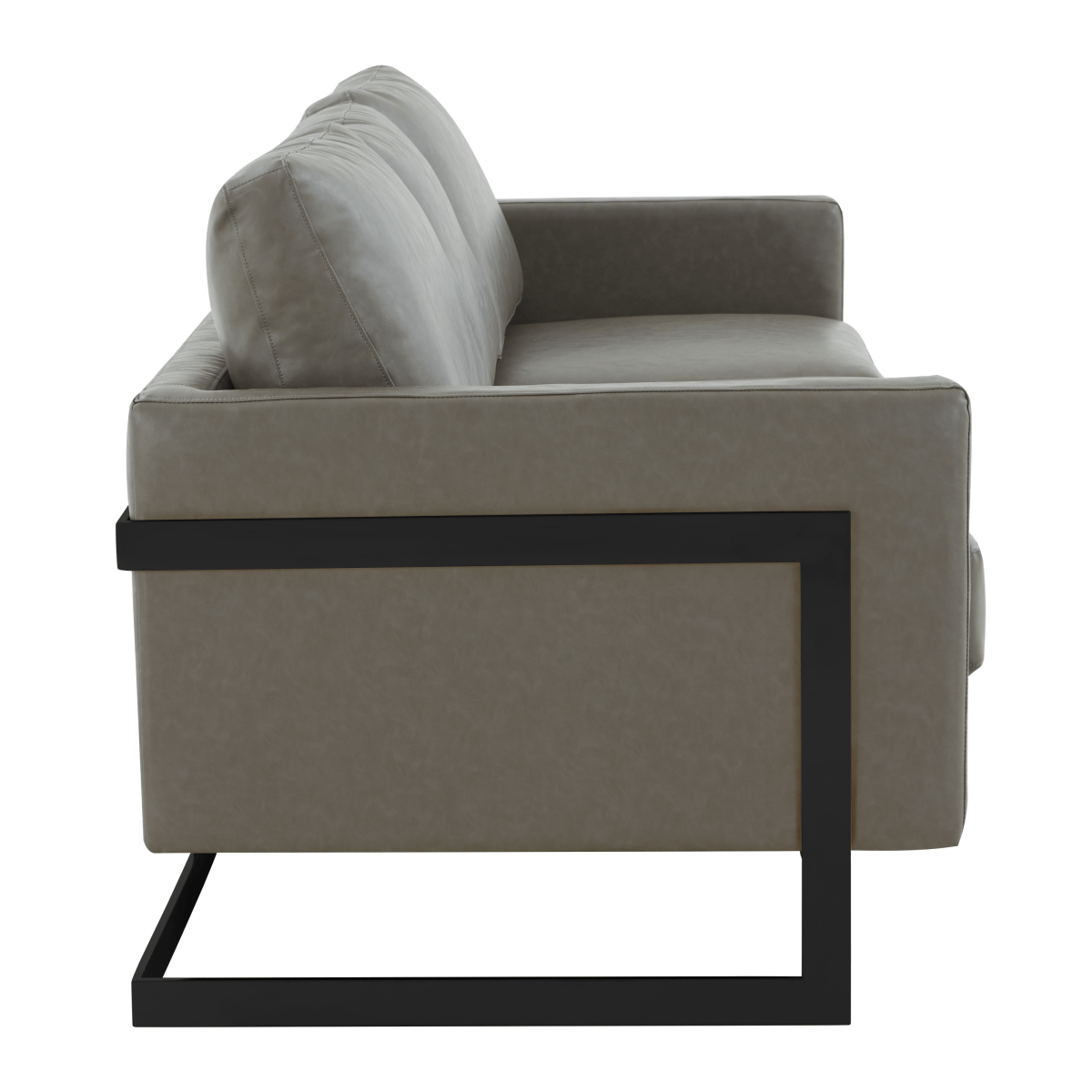 Lincoln 3-Seater Sofa Upholstered in Velvet/Leather with Black/Silver/Gold Steel Base Leather Black Grey Sofa LeisureMod
