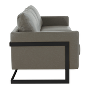 Lincoln 3-Seater Sofa Upholstered in Velvet/Leather with Black/Silver/Gold Steel Base Leather Black Grey Sofa LeisureMod