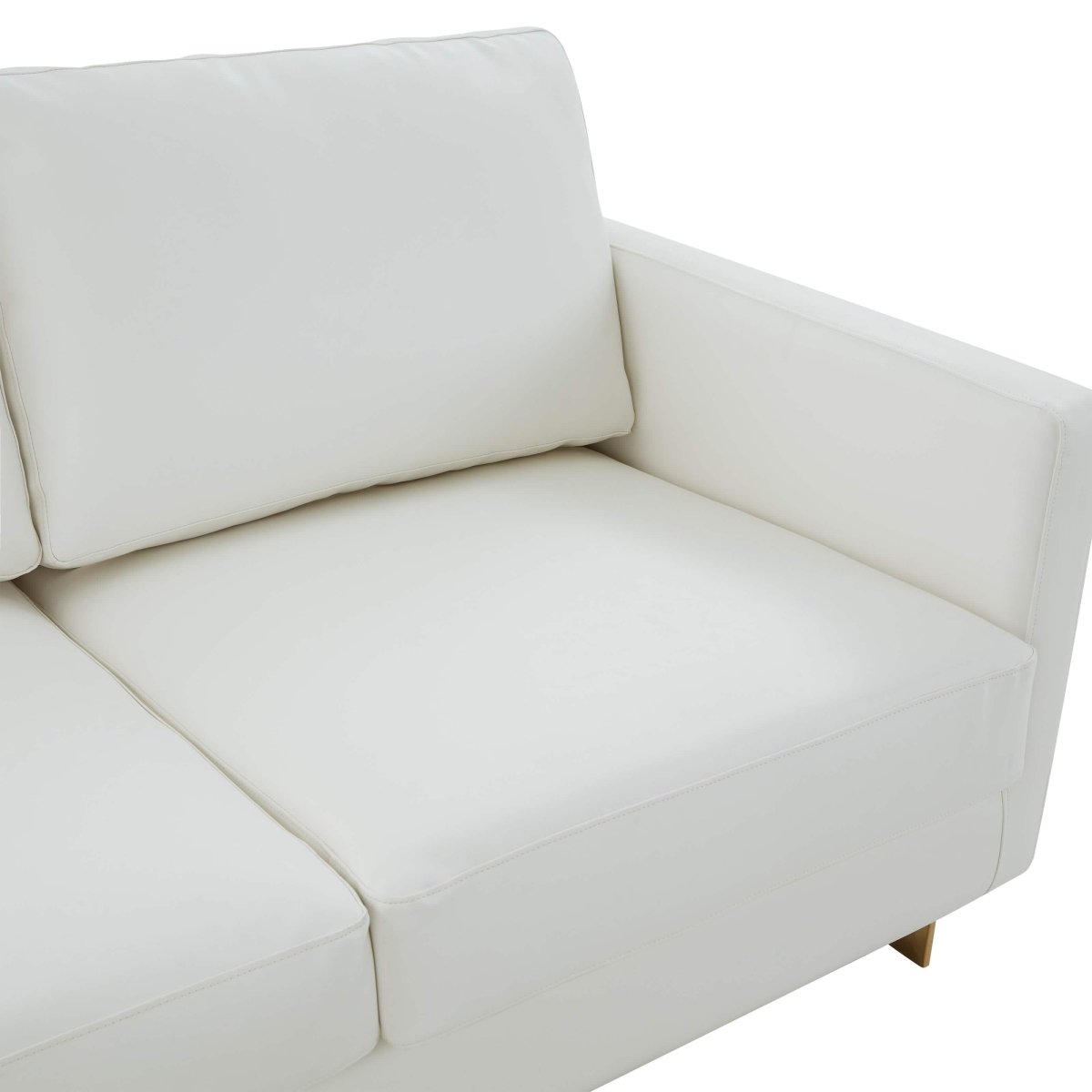 Lincoln 3-Seater Sofa Upholstered in Velvet/Leather with Black/Silver/Gold Steel Base Leather Gold White Sofa LeisureMod