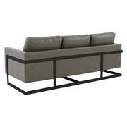 Lincoln 3-Seater Sofa Upholstered in Velvet/Leather with Black/Silver/Gold Steel Base Leather Black Grey Sofa LeisureMod