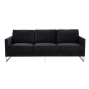 Lincoln 3-Seater Sofa Upholstered in Velvet/Leather with Black/Silver/Gold Steel Base Velvet Gold Beige Sofa LeisureMod