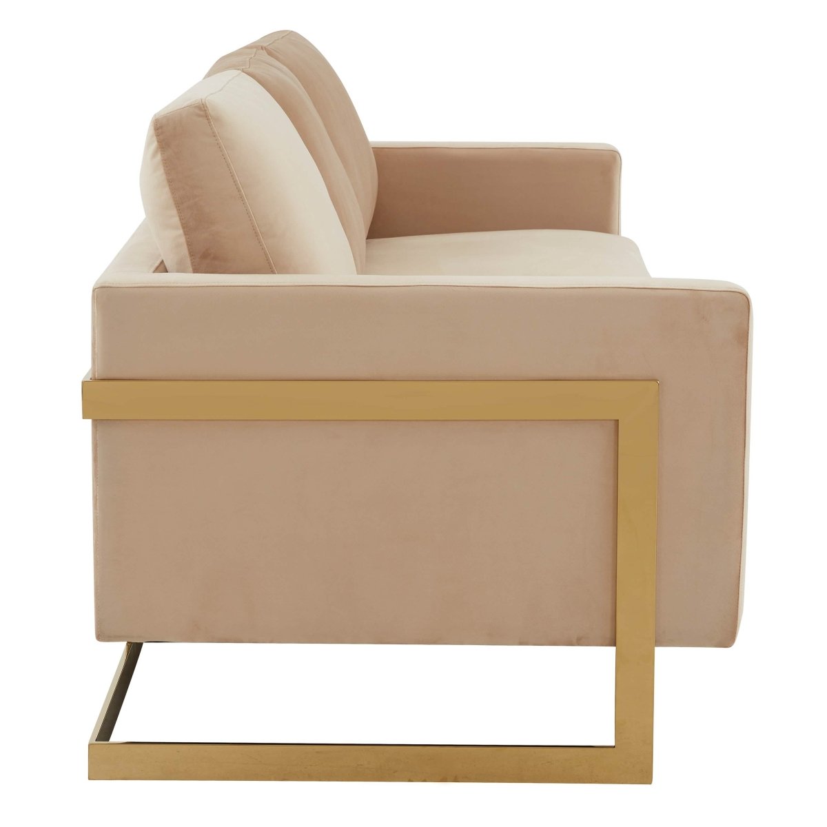 Lincoln 3-Seater Sofa Upholstered in Velvet/Leather with Black/Silver/Gold Steel Base Velvet Gold Beige Sofa LeisureMod