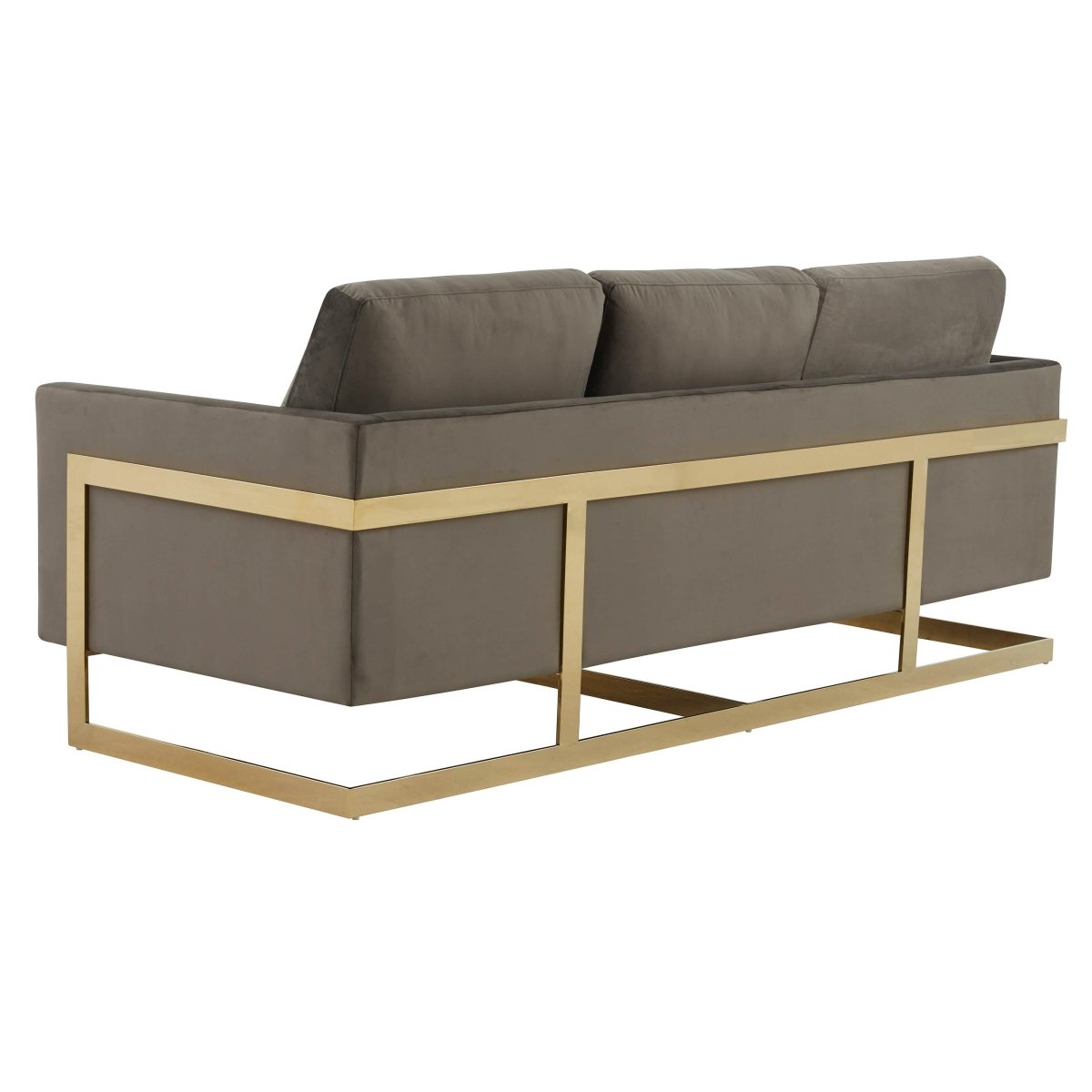 Lincoln 3-Seater Sofa Upholstered in Velvet/Leather with Black/Silver/Gold Steel Base Velvet Gold Dark Grey Sofa LeisureMod