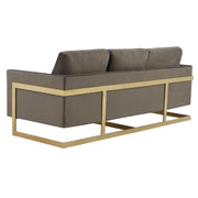 Lincoln 3-Seater Sofa Upholstered in Velvet/Leather with Black/Silver/Gold Steel Base Velvet Gold Dark Grey Sofa LeisureMod