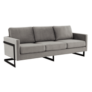 Lincoln 3-Seater Sofa Upholstered in Velvet/Leather with Black/Silver/Gold Steel Base Velvet Black Light Grey Sofa LeisureMod