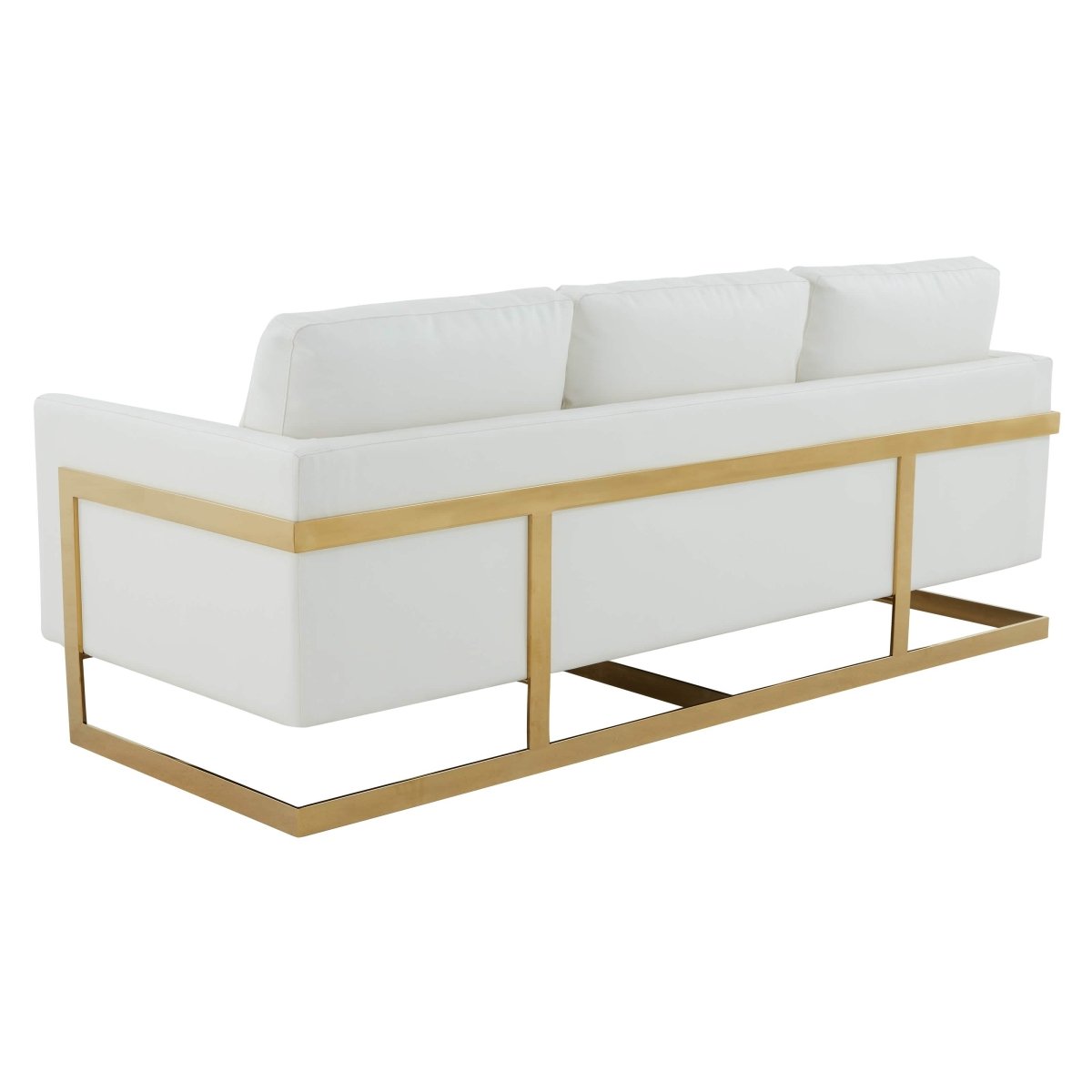 Lincoln 3-Seater Sofa Upholstered in Velvet/Leather with Black/Silver/Gold Steel Base Leather Gold White Sofa LeisureMod