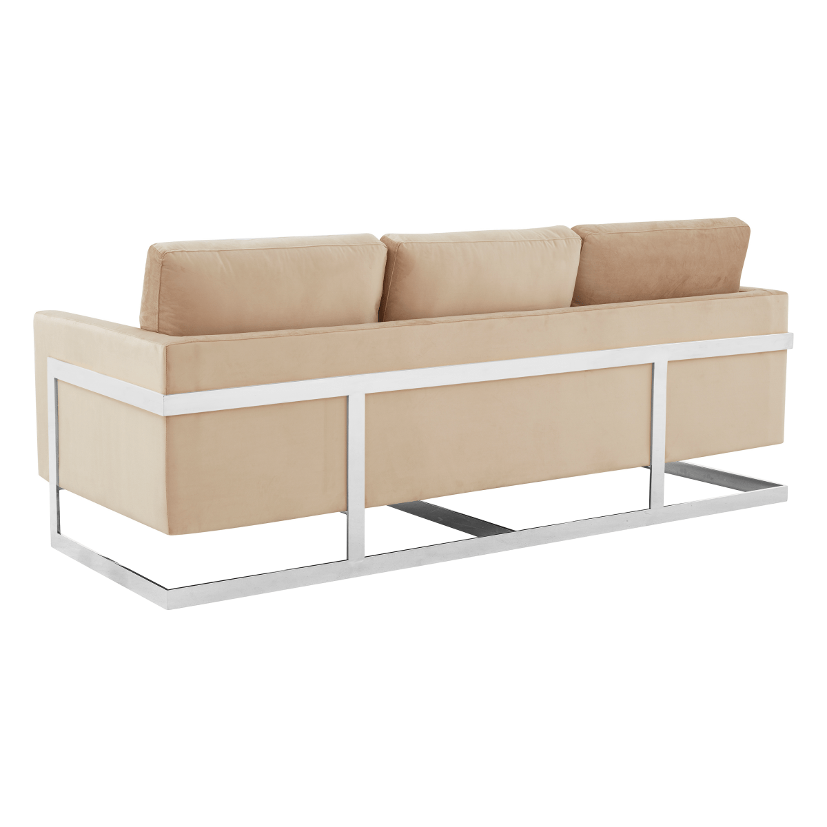Lincoln 3-Seater Sofa Upholstered in Velvet/Leather with Black/Silver/Gold Steel Base Velvet Silver Beige Sofa LeisureMod