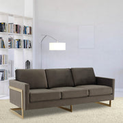 Lincoln 3-Seater Sofa Upholstered in Velvet/Leather with Black/Silver/Gold Steel Base Velvet Gold Dark Grey Sofa LeisureMod
