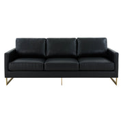 Lincoln 3-Seater Sofa Upholstered in Velvet/Leather with Black/Silver/Gold Steel Base Leather Gold Black Sofa LeisureMod